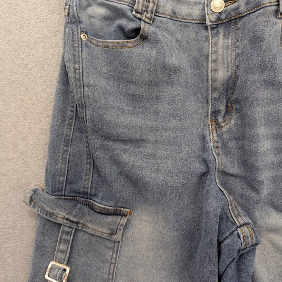 Red Bottoms Jeans Womens 14 Blue Cargo Denim Buckle Strap Wide Leg Baggy Y2K - Picture 2 of 16